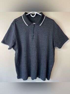 Karl Lagerfeld Men's Charcoal Heather Zip Polo with White Trim